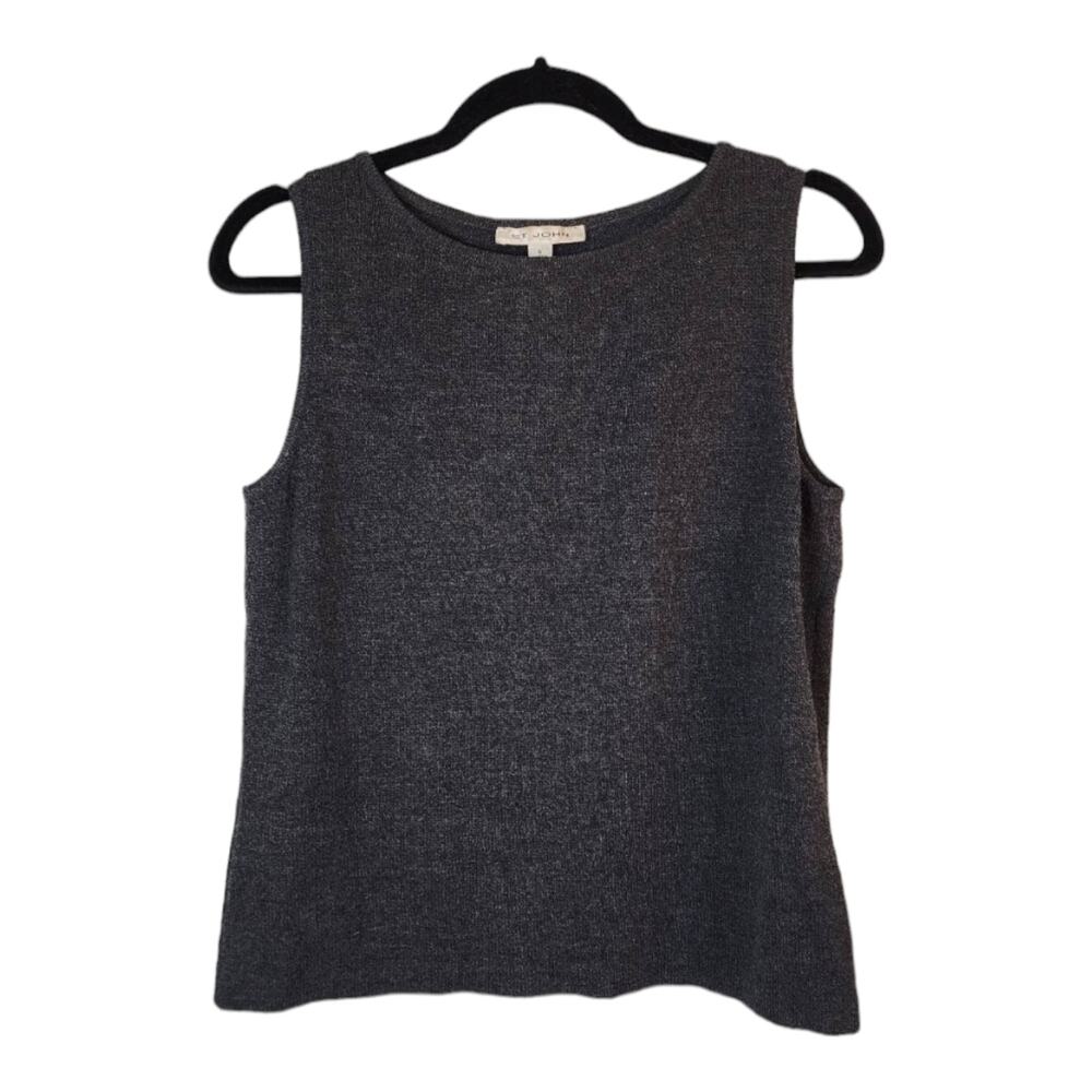 St. John Grey Santana Knit Tank Top Scoop Neck Shell Sweater Small